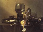 unknow artist oyster, rum and wine still life of the silver cup painting